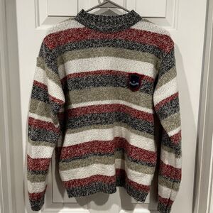 Pierre Carlo Italian Style Sweater Size L Wool Blend Knit Striped Red White Blue